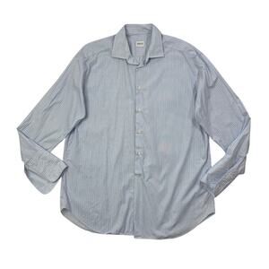 Armani Collezioni Shirt Mens L Cloud Blue Striped Cotton Button Up Long Sleeve